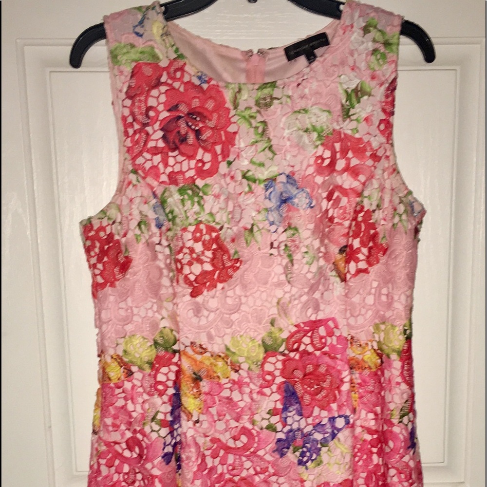 Pink and Blue Floral Lace Overlay Dress